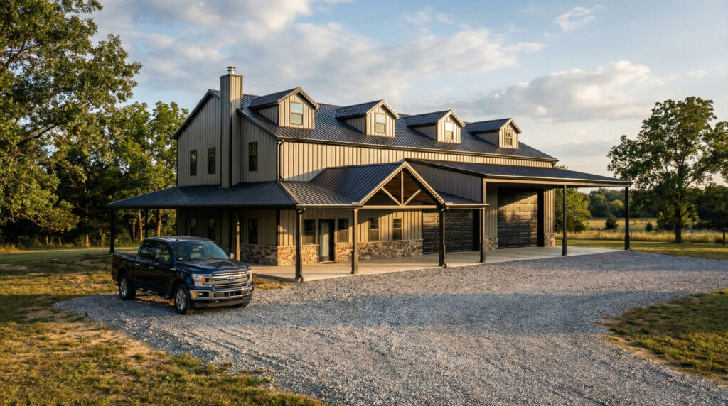 barndominium financing helped this family build the barndominium of their dreams on land in Kerens, Texas