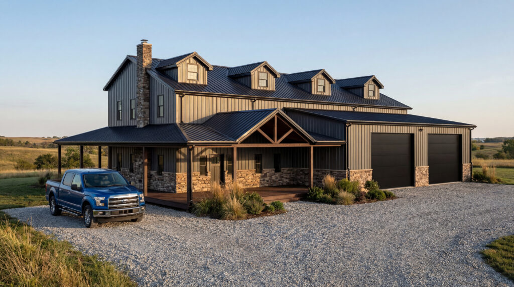 barndominium builders, Athens, Texas two-car garage barndominium builders