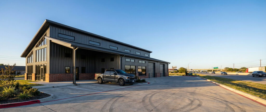 custom metal building contractors, Corsicana, Texas built steel frame office building with shop