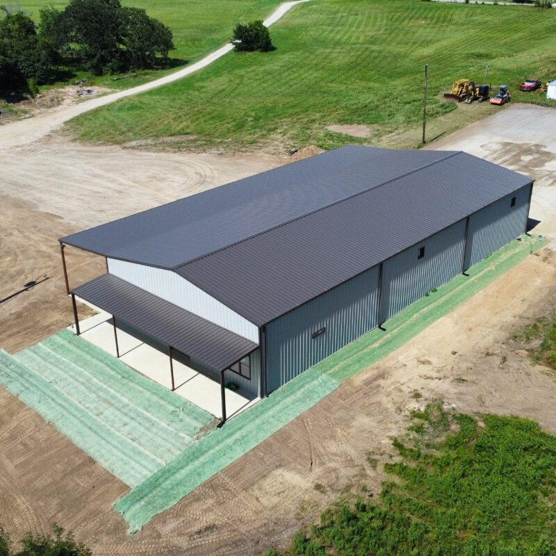 pre-engineered metal building aerial view built by metal building contractors, Trinity Metalworks