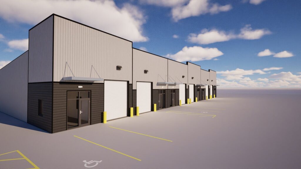 Metal building with steel stud framing flex space developers, Trinity Metalworks.